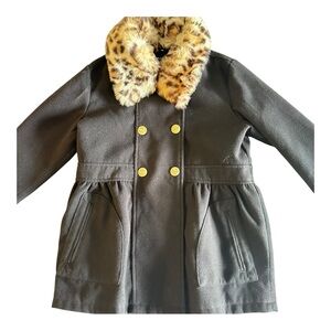 Tahari Black Peacoat Faux Fur Leopard Collar Cuffs Double Breasted Women’s 6X